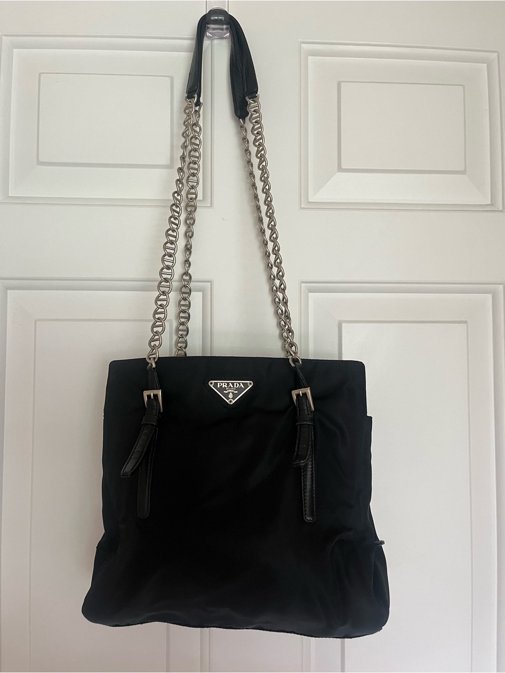 Vintage Prada Black Chain-Strap Tote Bag